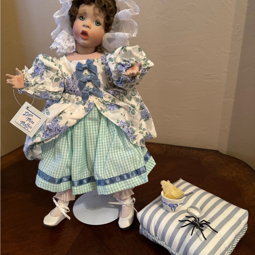 Ashton Drake Little Miss Muffet Porcelain Doll in Floral Dress w/Certified Numbe
